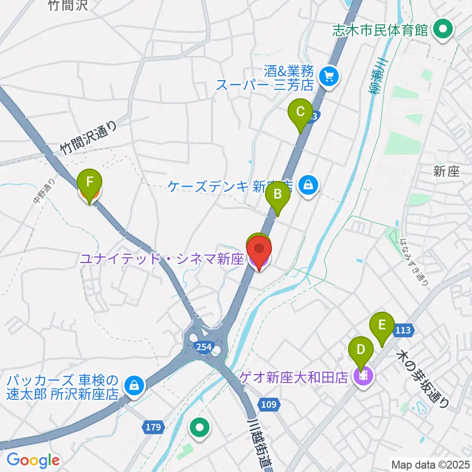 ユナイテッド・シネマ新座周辺のカフェ一覧地図