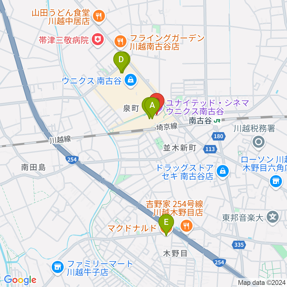 ユナイテッド・シネマ ウニクス南古谷周辺のカフェ一覧地図