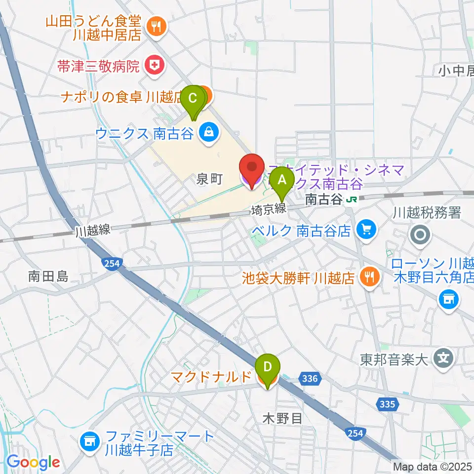 ユナイテッド・シネマ ウニクス南古谷周辺のカフェ一覧地図