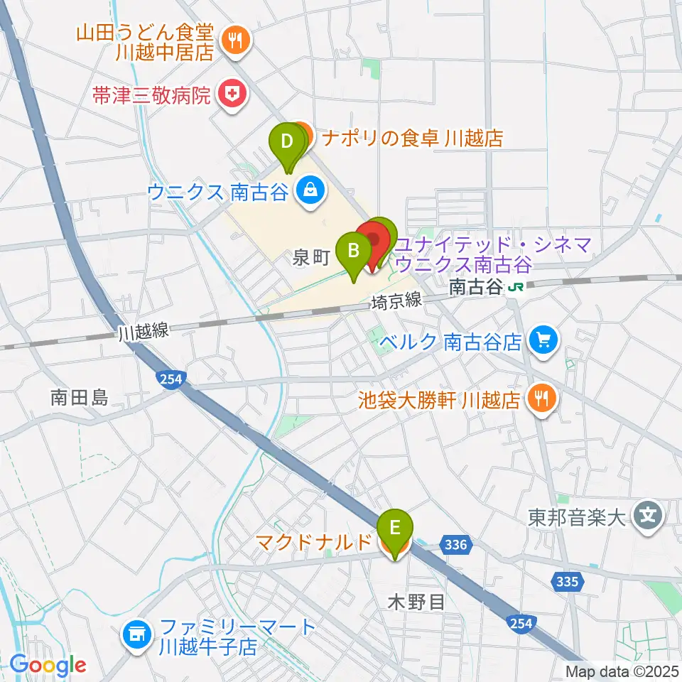 ユナイテッド・シネマ ウニクス南古谷周辺のカフェ一覧地図