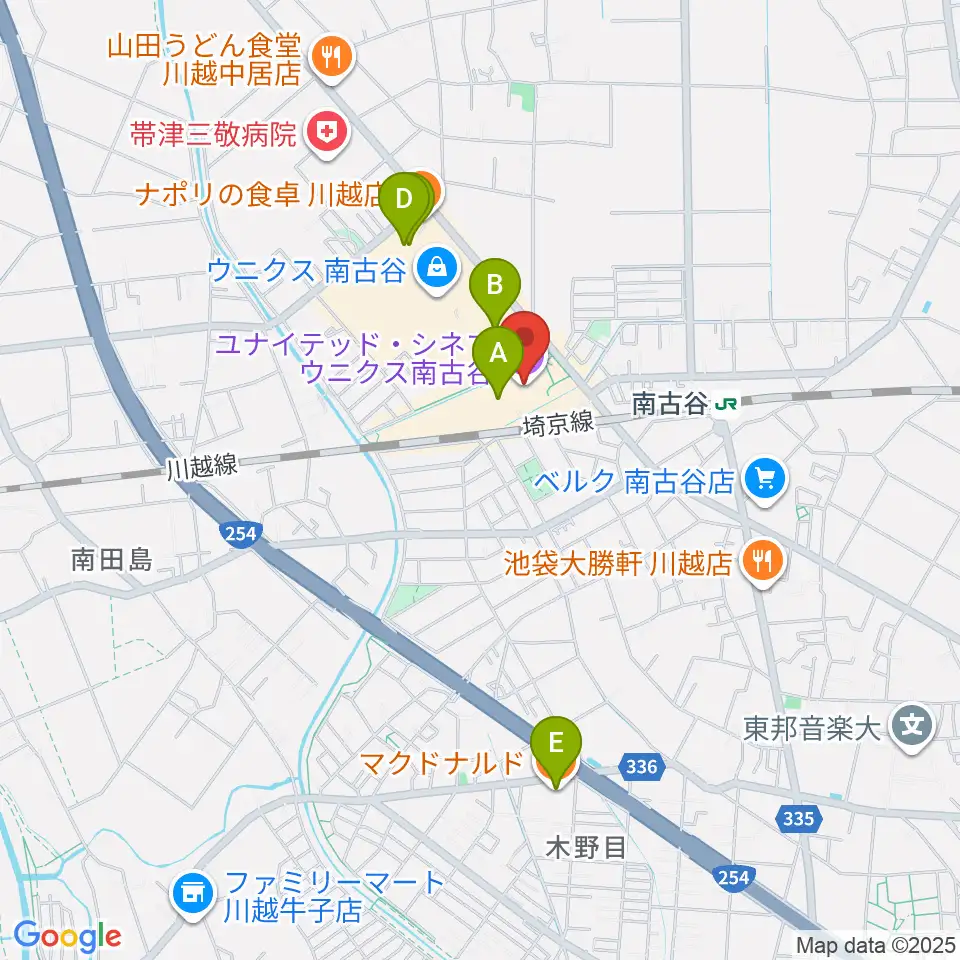 ユナイテッド・シネマ ウニクス南古谷周辺のカフェ一覧地図