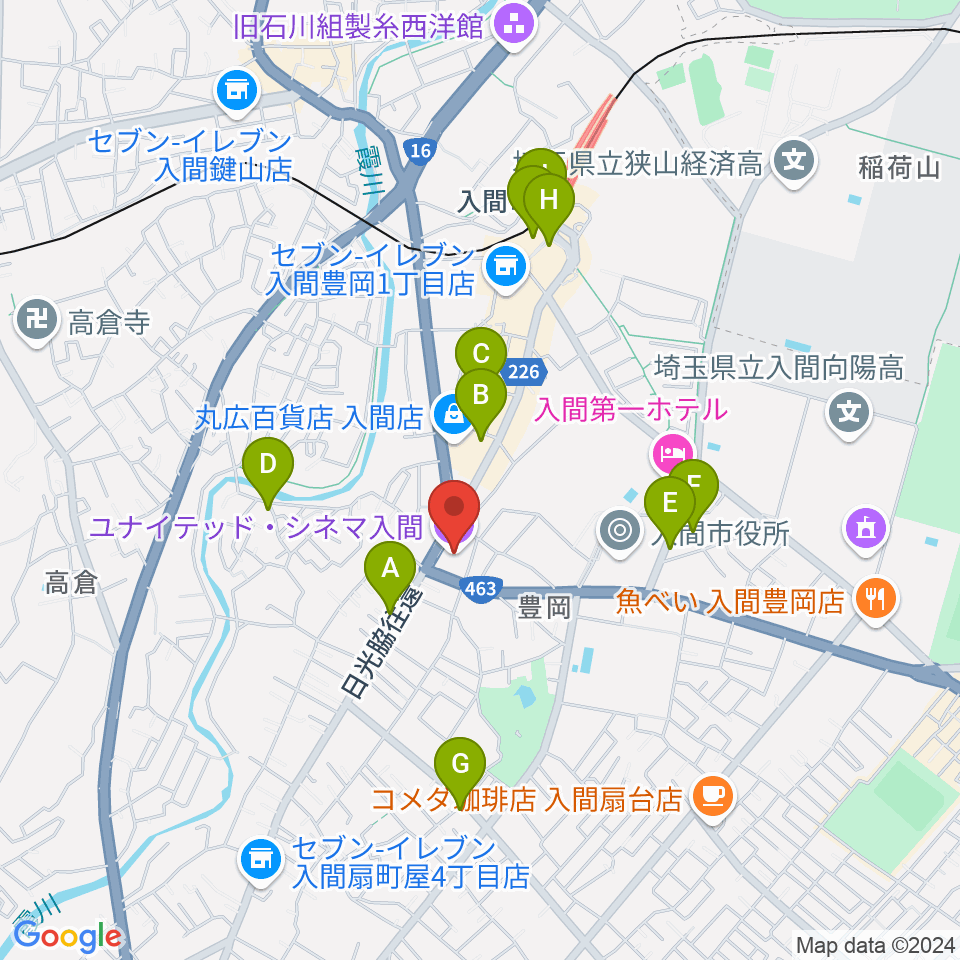 ローソン・ユナイテッドシネマ入間周辺のカフェ一覧地図