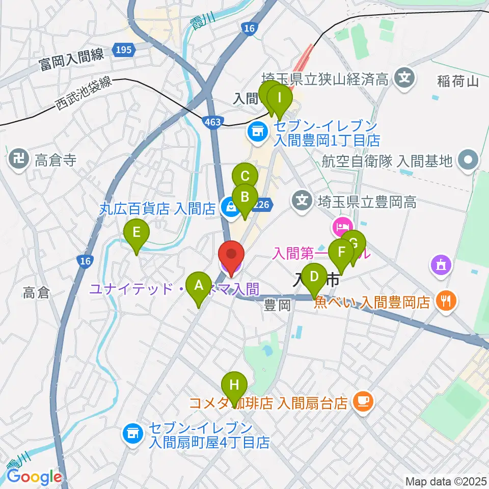 ローソン・ユナイテッドシネマ入間周辺のカフェ一覧地図