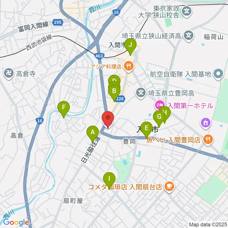ローソン・ユナイテッドシネマ入間周辺のカフェ一覧地図