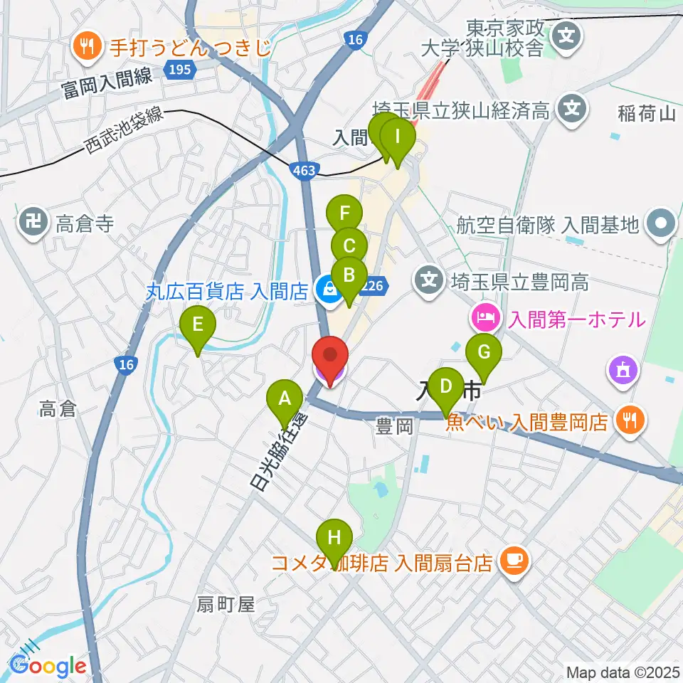 ローソン・ユナイテッドシネマ入間周辺のカフェ一覧地図