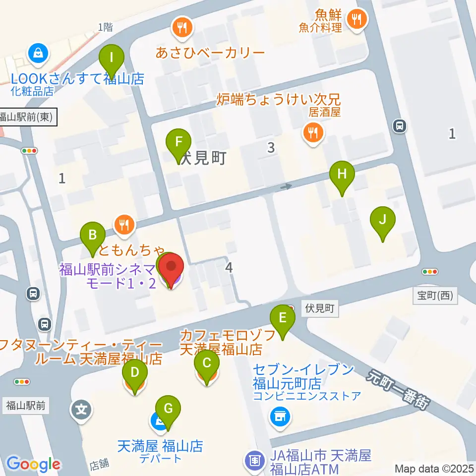 福山駅前シネマモード周辺のカフェ一覧地図