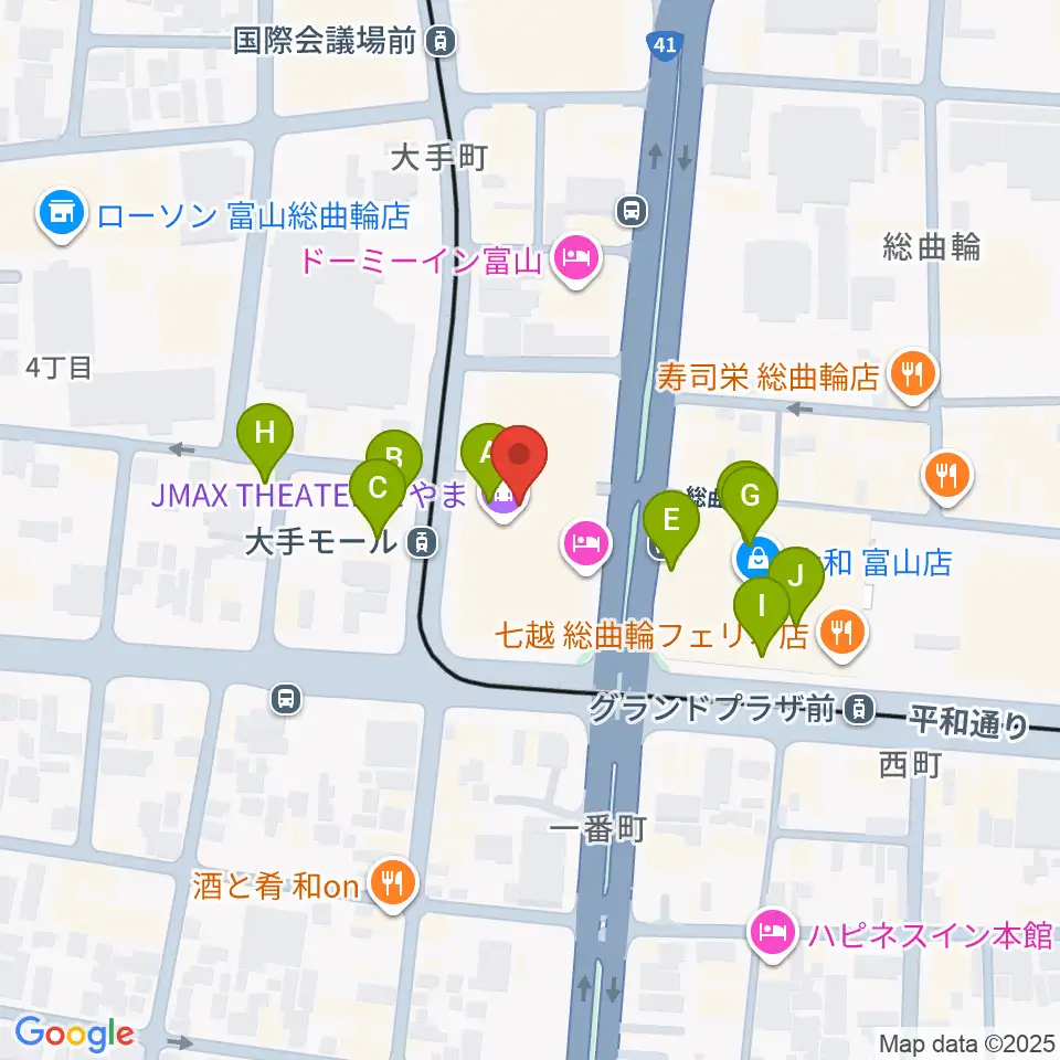 JMAXシアターとやま周辺のカフェ一覧地図