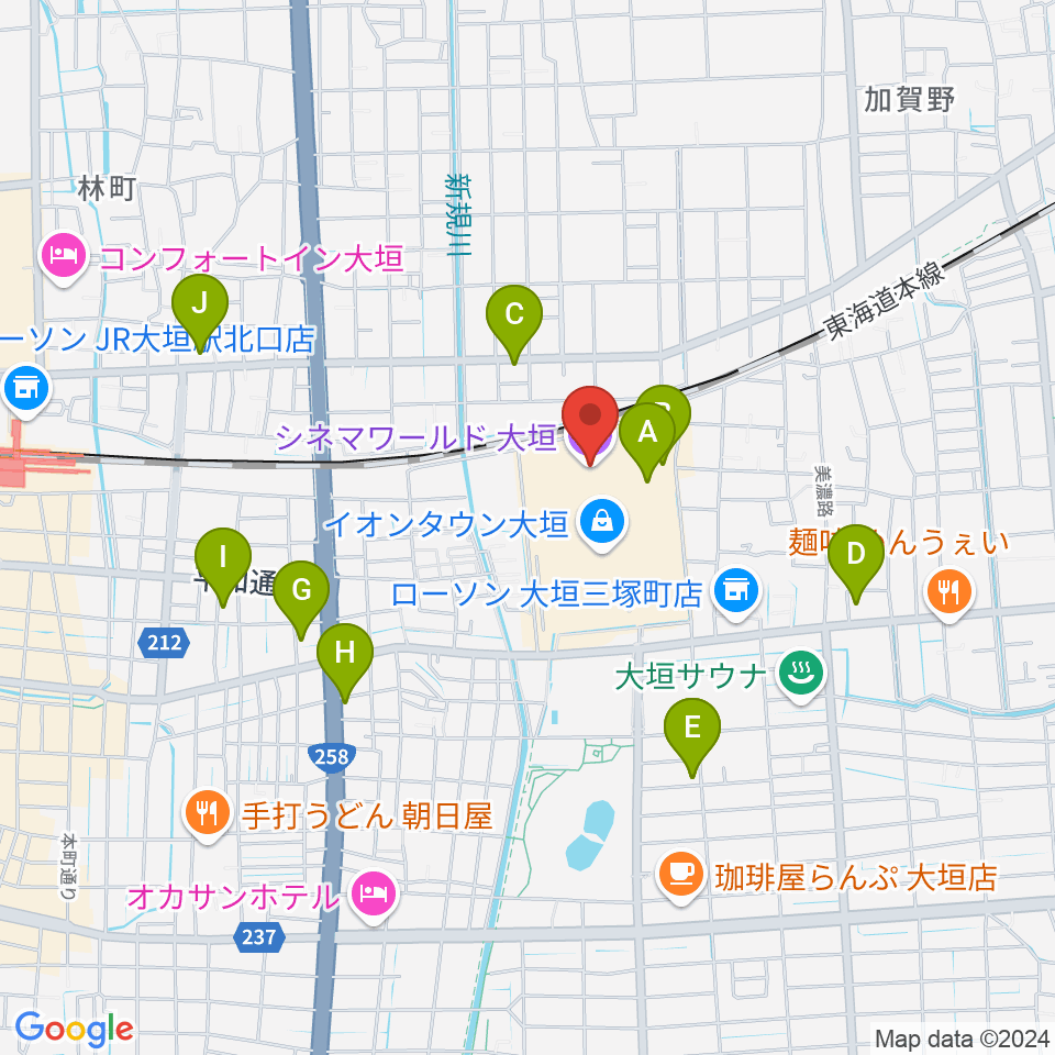 シネマワールド大垣周辺のカフェ一覧地図