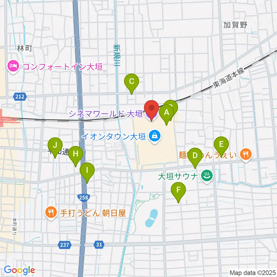 シネマワールド大垣周辺のカフェ一覧地図
