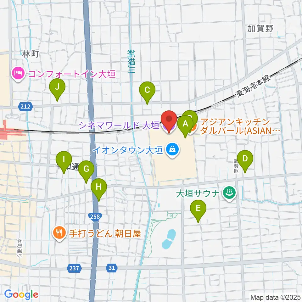 シネマワールド大垣周辺のカフェ一覧地図