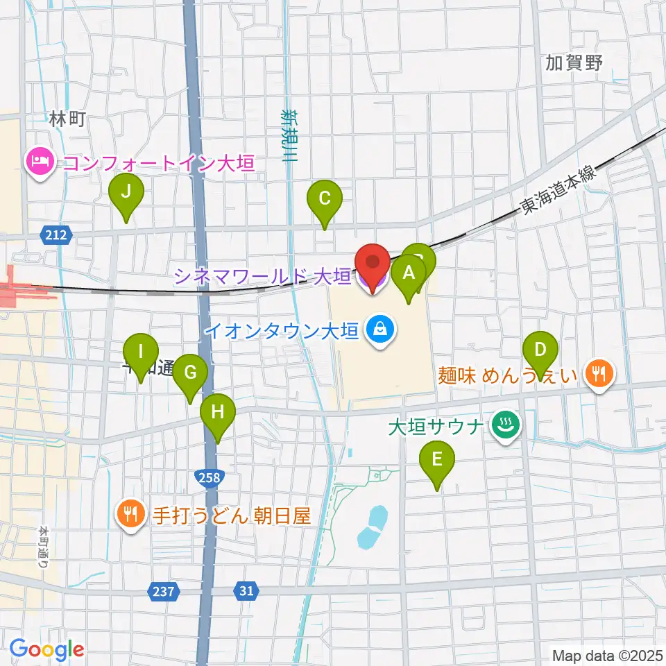 シネマワールド大垣周辺のカフェ一覧地図