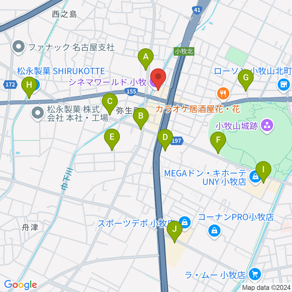 シネマワールド小牧周辺のカフェ一覧地図