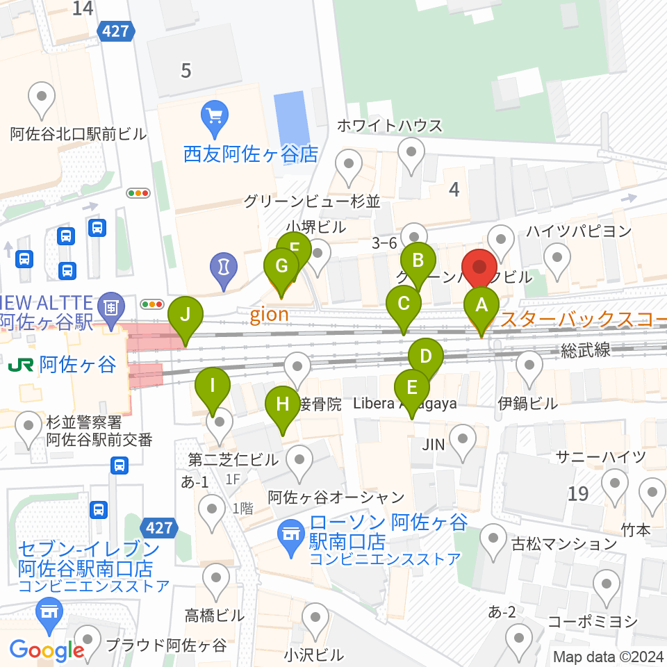 阿佐ヶ谷MUSWELL周辺のカフェ一覧地図