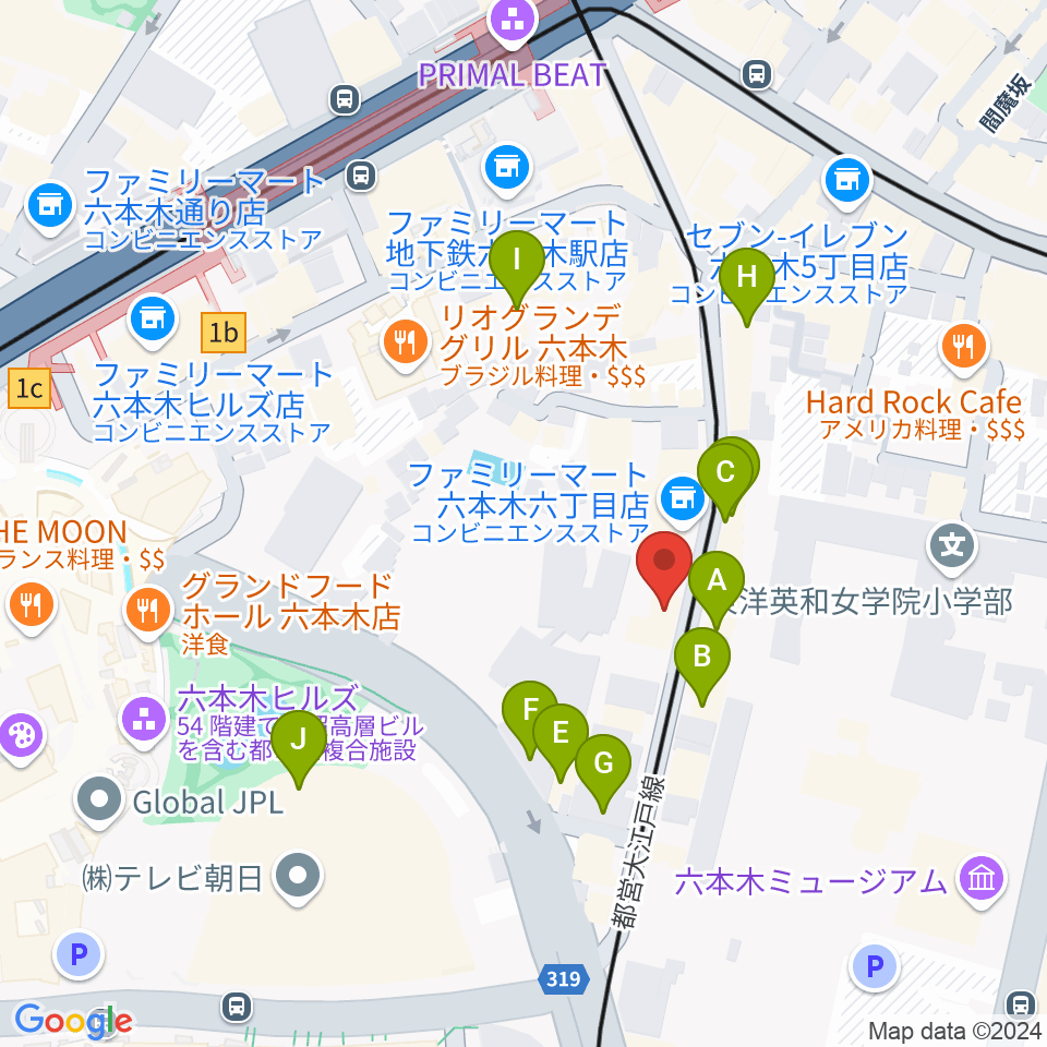 六本木トリコロールシアター周辺のカフェ一覧地図