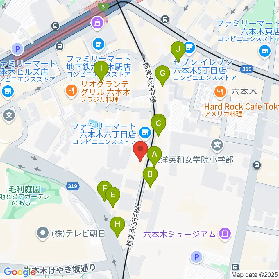 六本木トリコロールシアター周辺のカフェ一覧地図