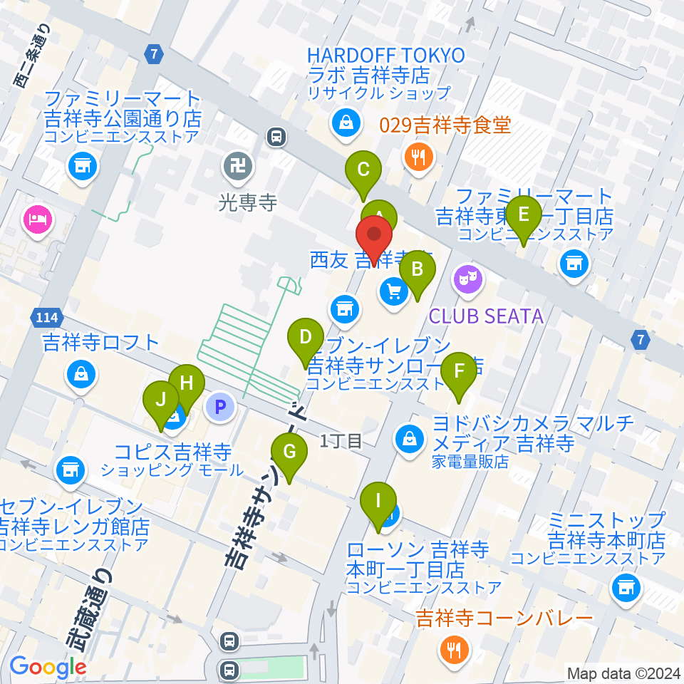 吉祥寺Mojo Cafe周辺のカフェ一覧地図