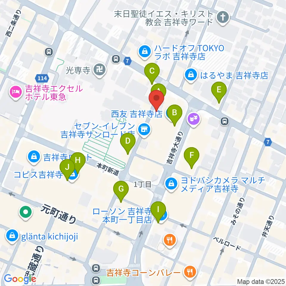 吉祥寺Mojo Cafe周辺のカフェ一覧地図