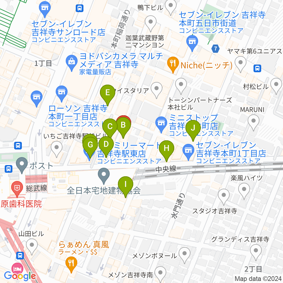 音吉！MEG周辺のカフェ一覧地図