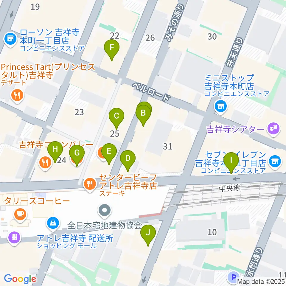 音吉！MEG周辺のカフェ一覧地図