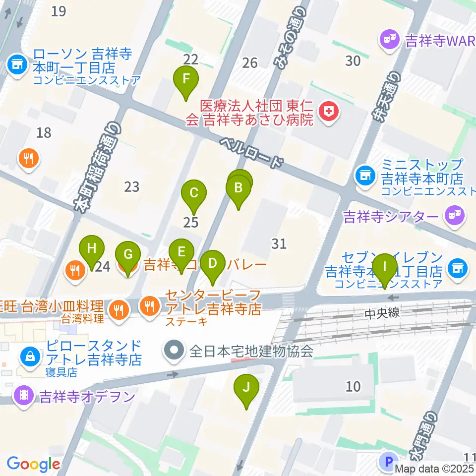 音吉！MEG周辺のカフェ一覧地図