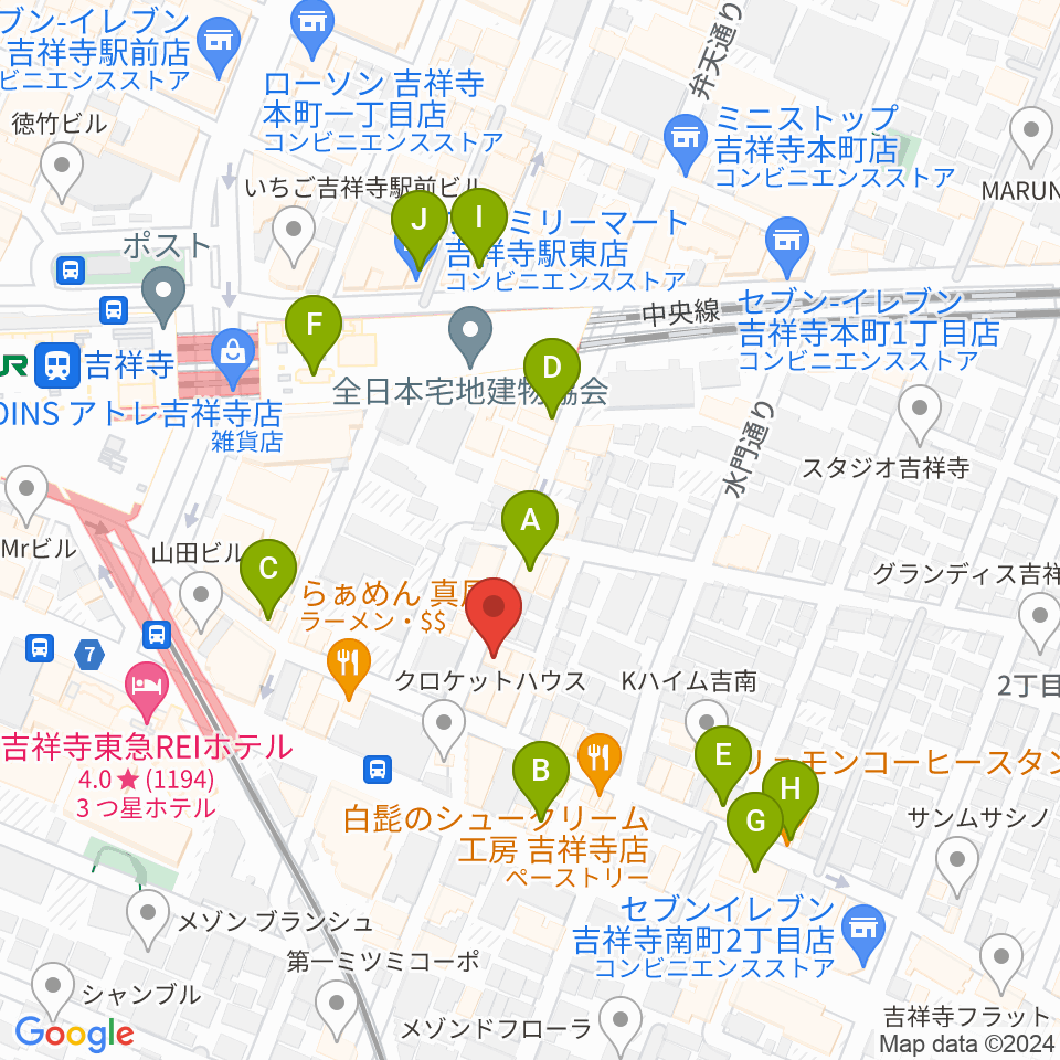 吉祥寺 南郷7丁目周辺のカフェ一覧地図