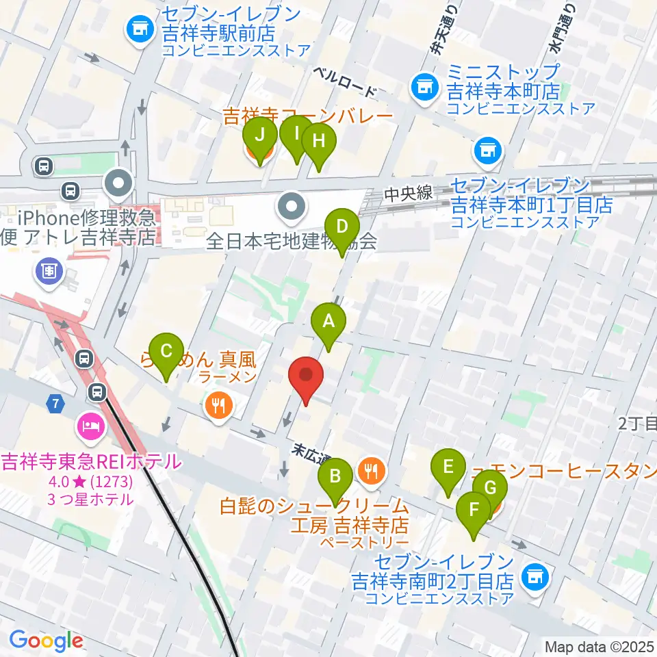 吉祥寺 南郷7丁目周辺のカフェ一覧地図