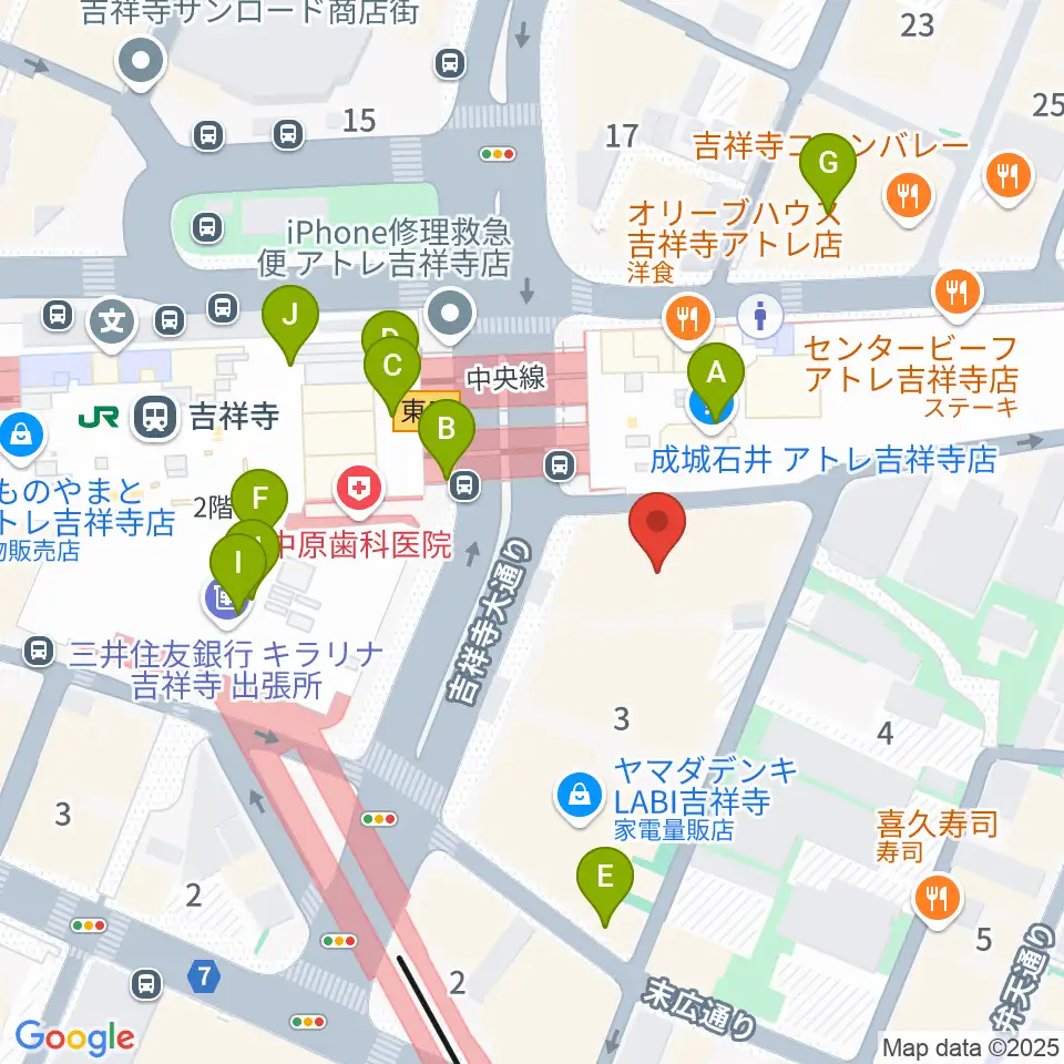 吉祥寺オデヲン周辺のカフェ一覧地図