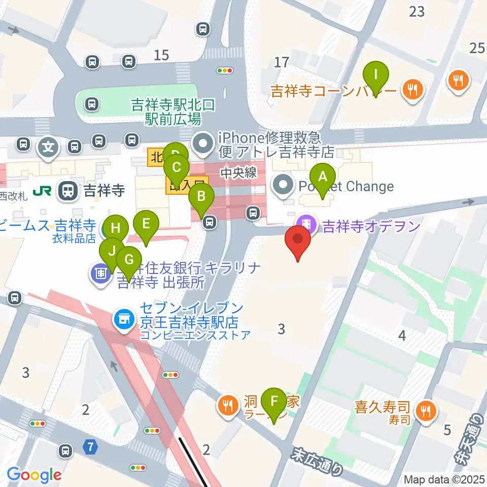 吉祥寺オデヲン周辺のカフェ一覧地図