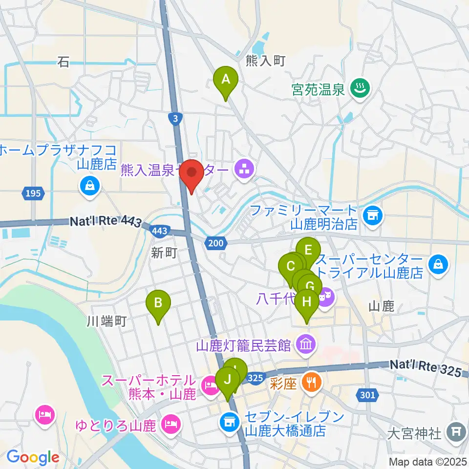 山鹿楽器店 N,Y-MUSIC周辺のカフェ一覧地図