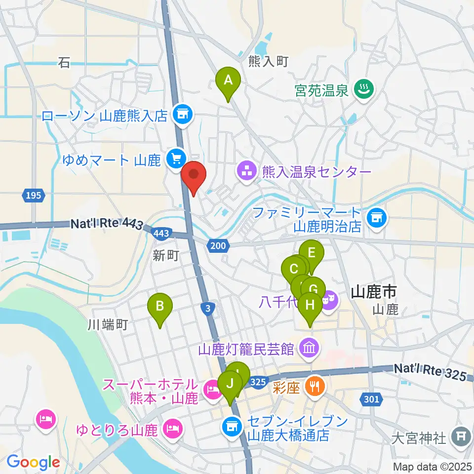 山鹿楽器店 N,Y-MUSIC周辺のカフェ一覧地図
