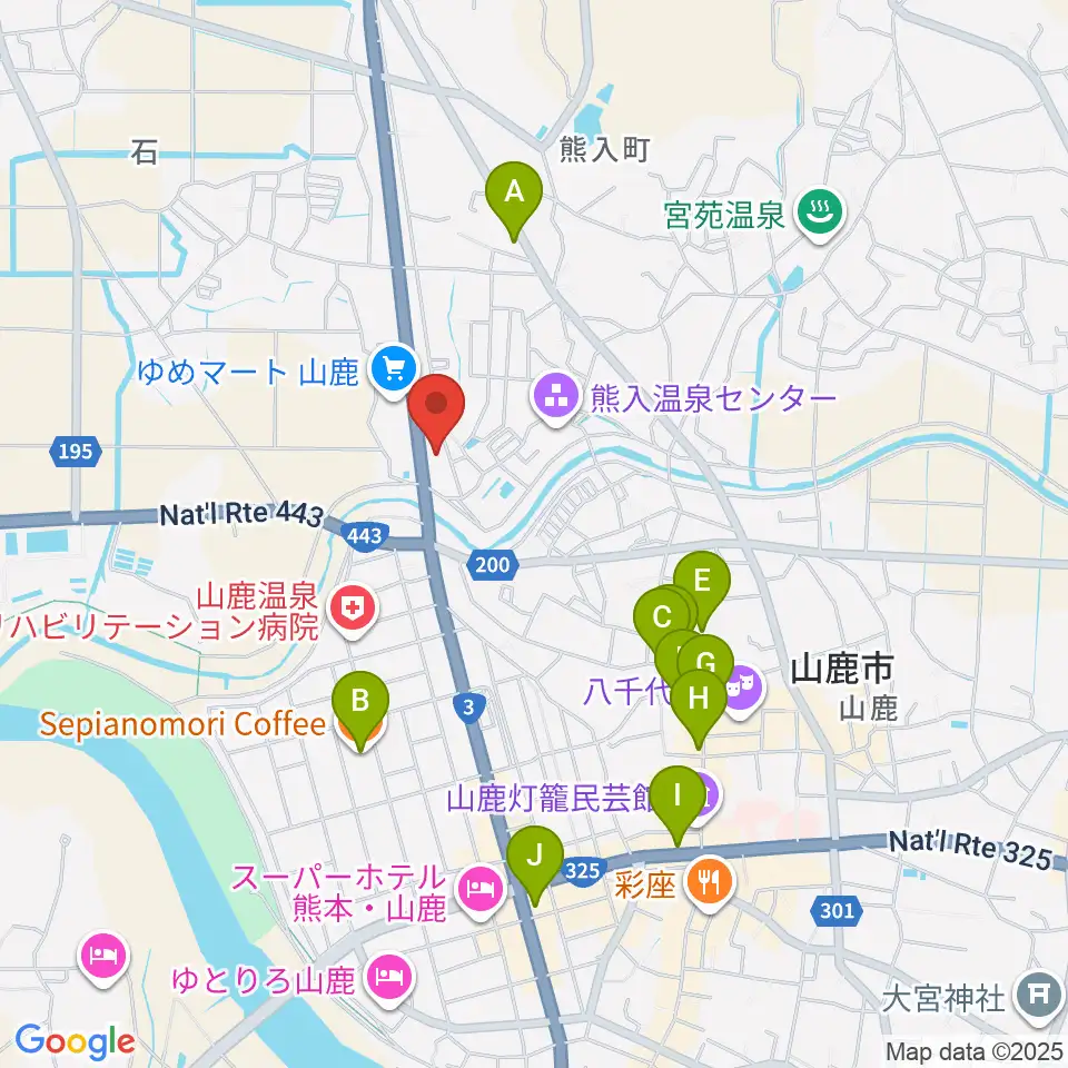山鹿楽器店 N,Y-MUSIC周辺のカフェ一覧地図