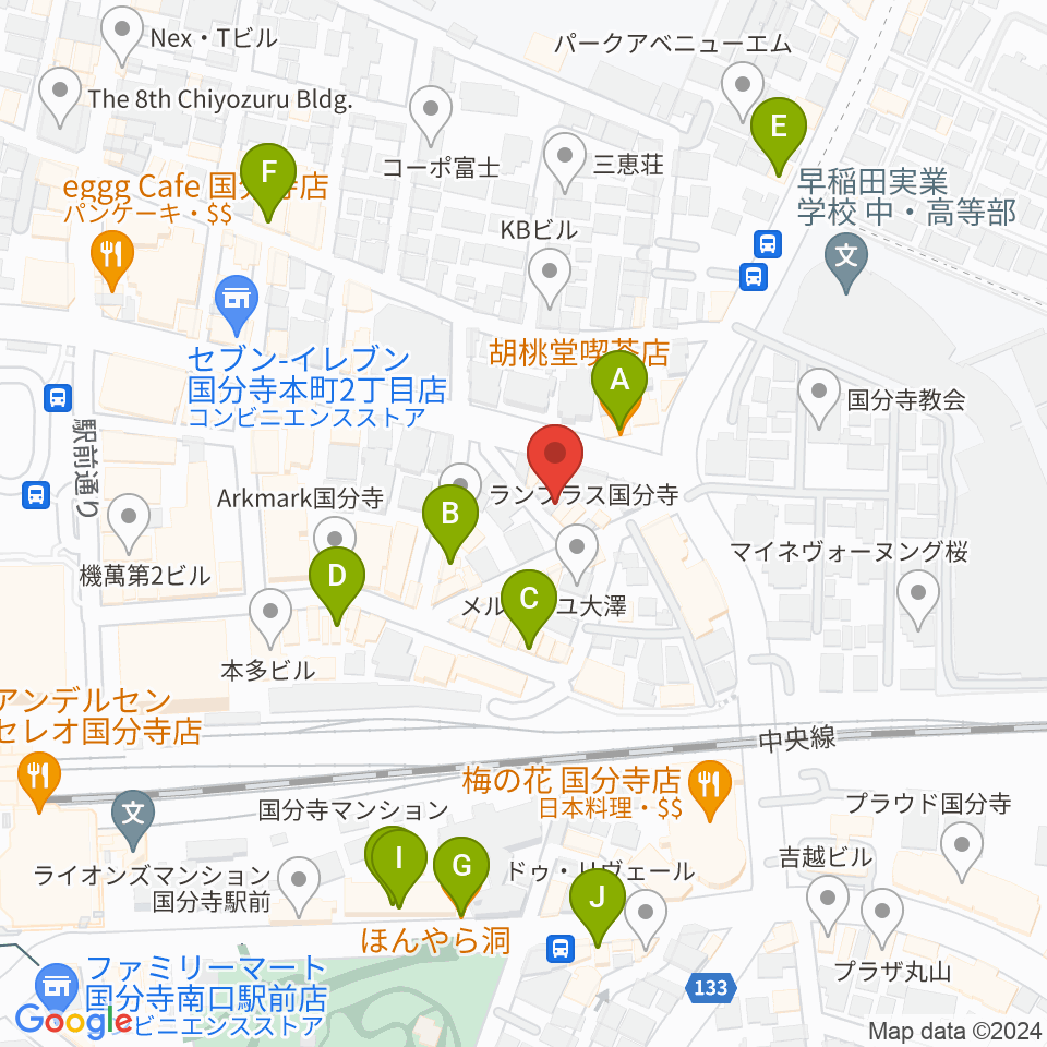 国分寺ART×JAZZ M's周辺のカフェ一覧地図