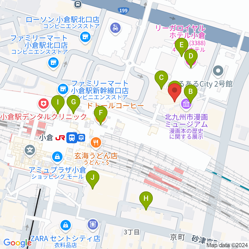 あるあるcity B1Fスタジオ周辺のカフェ一覧地図