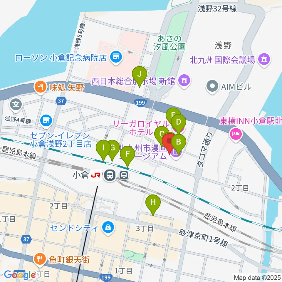 あるあるcity B1Fスタジオ周辺のカフェ一覧地図