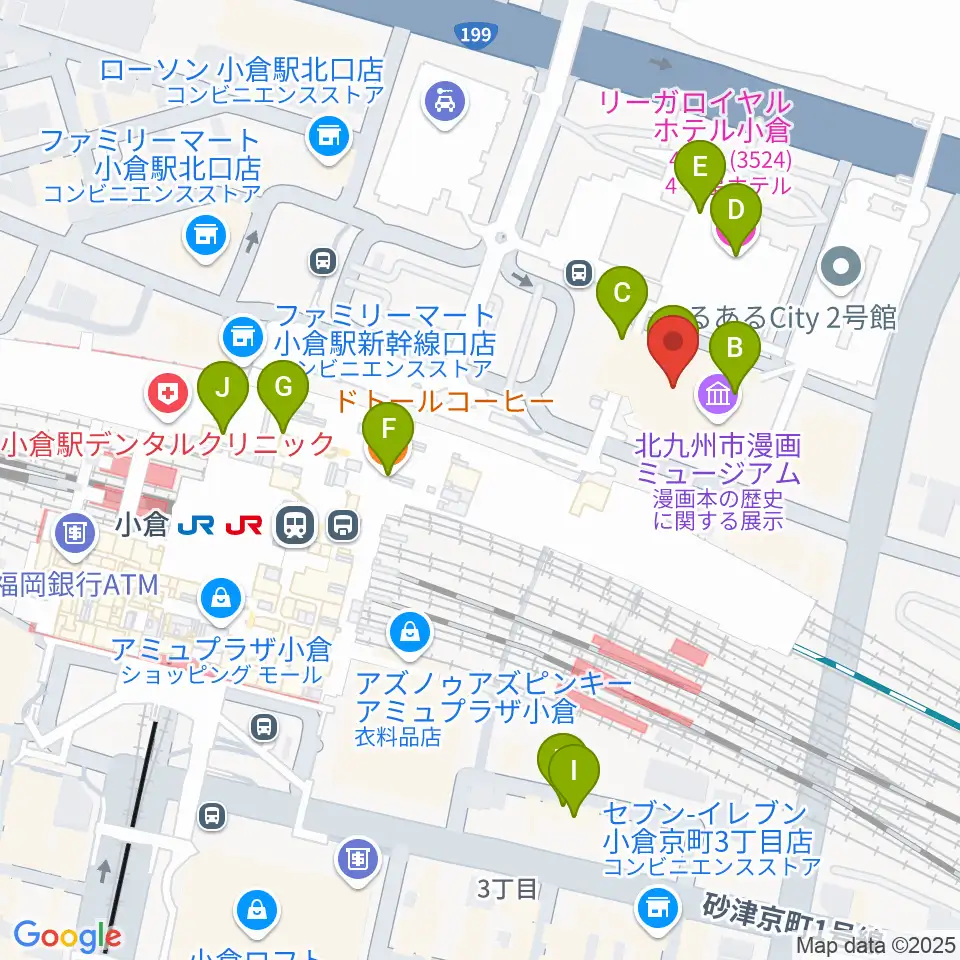 あるあるcity B1Fスタジオ周辺のカフェ一覧地図
