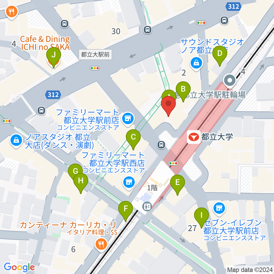 カワイ音楽教室 都立大学センター周辺のカフェ一覧地図