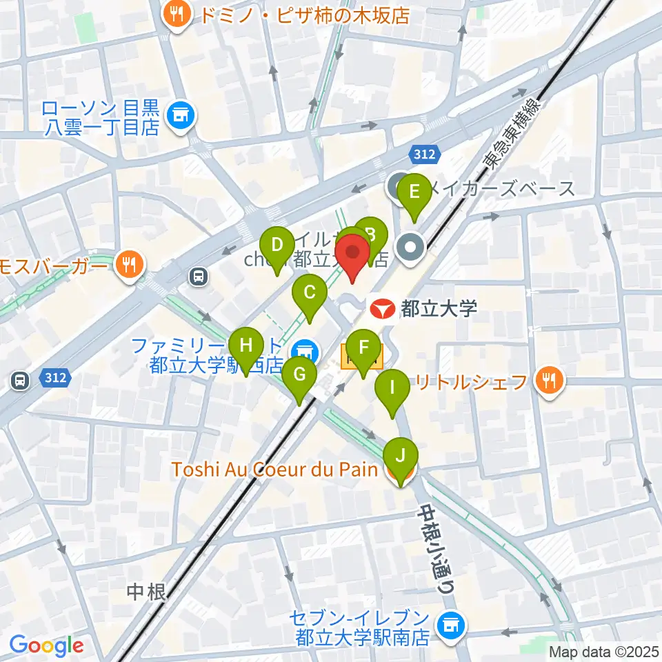 カワイ音楽教室 都立大学センター周辺のカフェ一覧地図