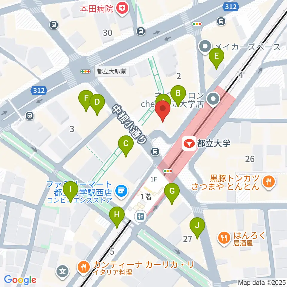 カワイ音楽教室 都立大学センター周辺のカフェ一覧地図