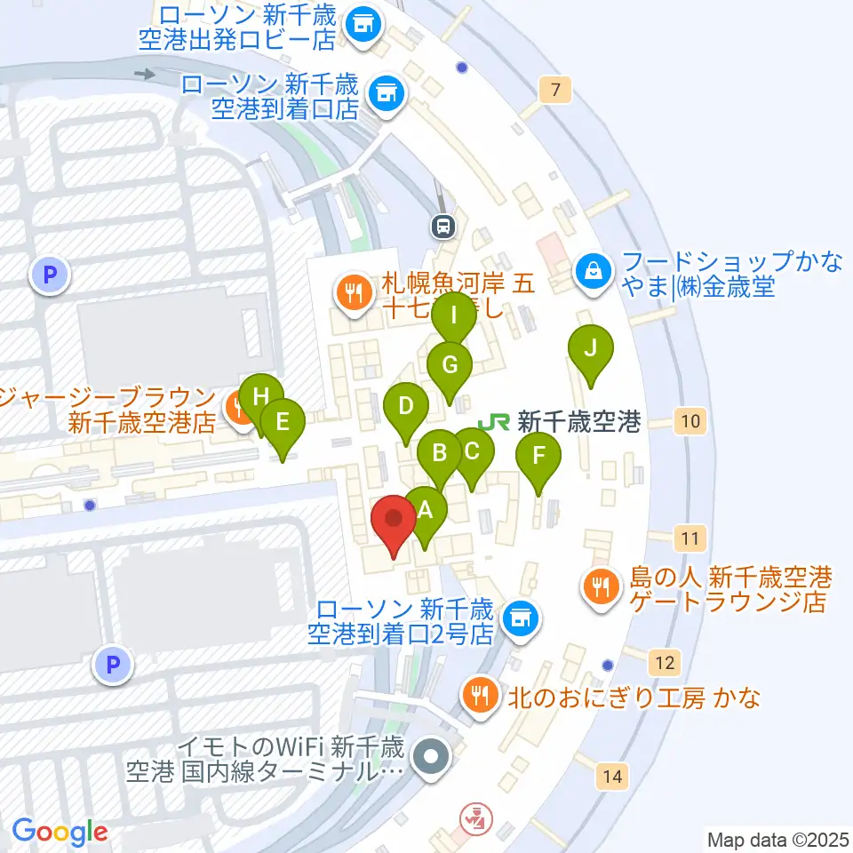 新千歳空港シアター周辺のカフェ一覧地図