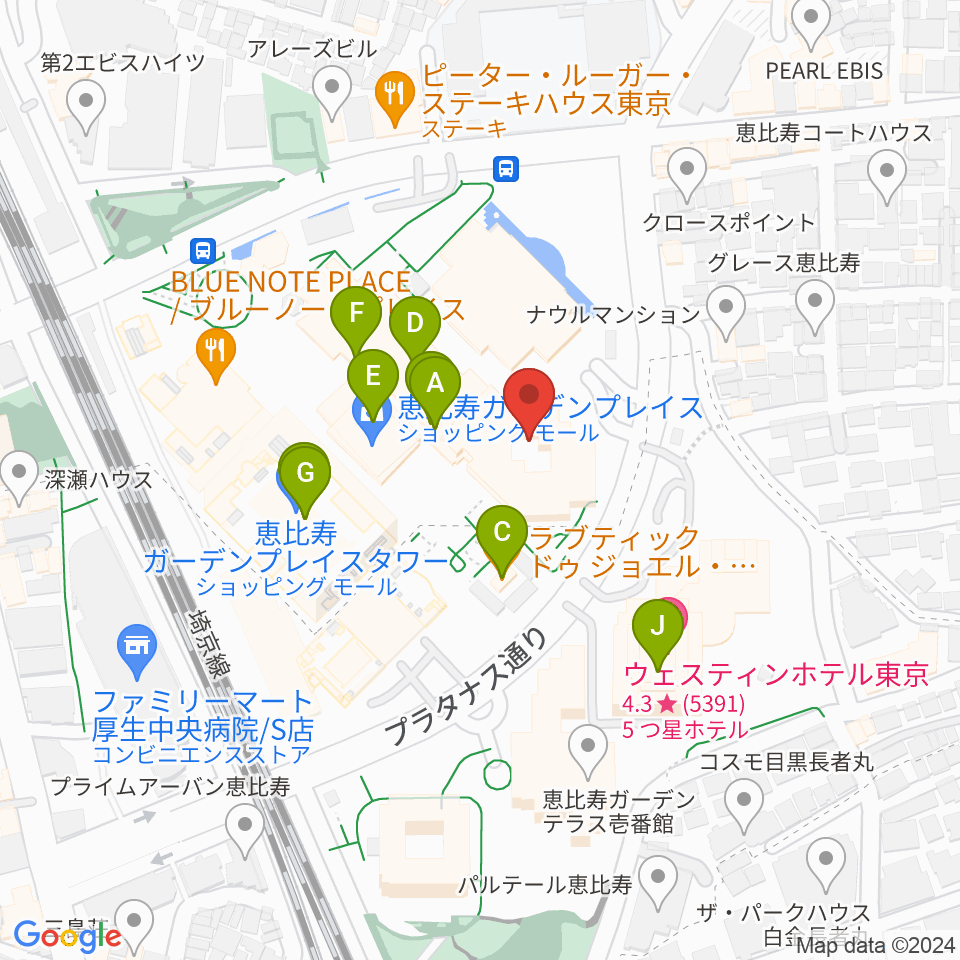 恵比寿ガーデンシネマ周辺のカフェ一覧地図