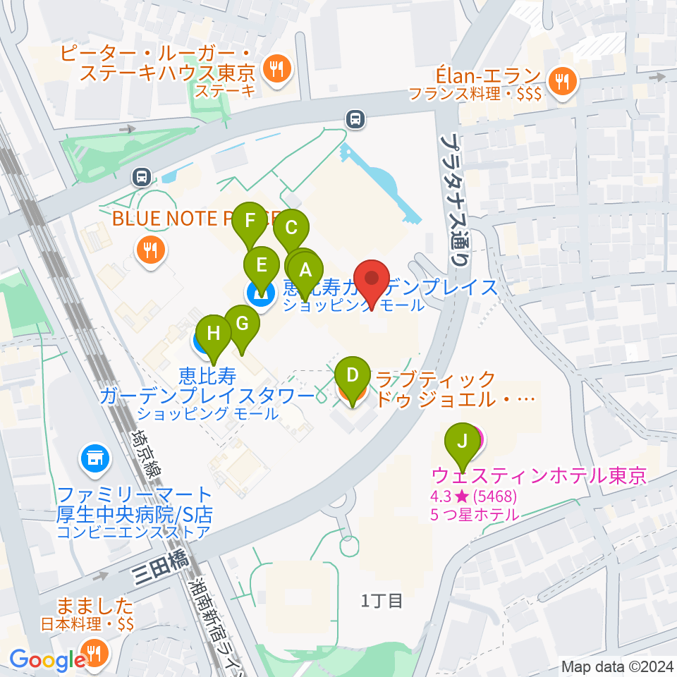 恵比寿ガーデンシネマ周辺のカフェ一覧地図