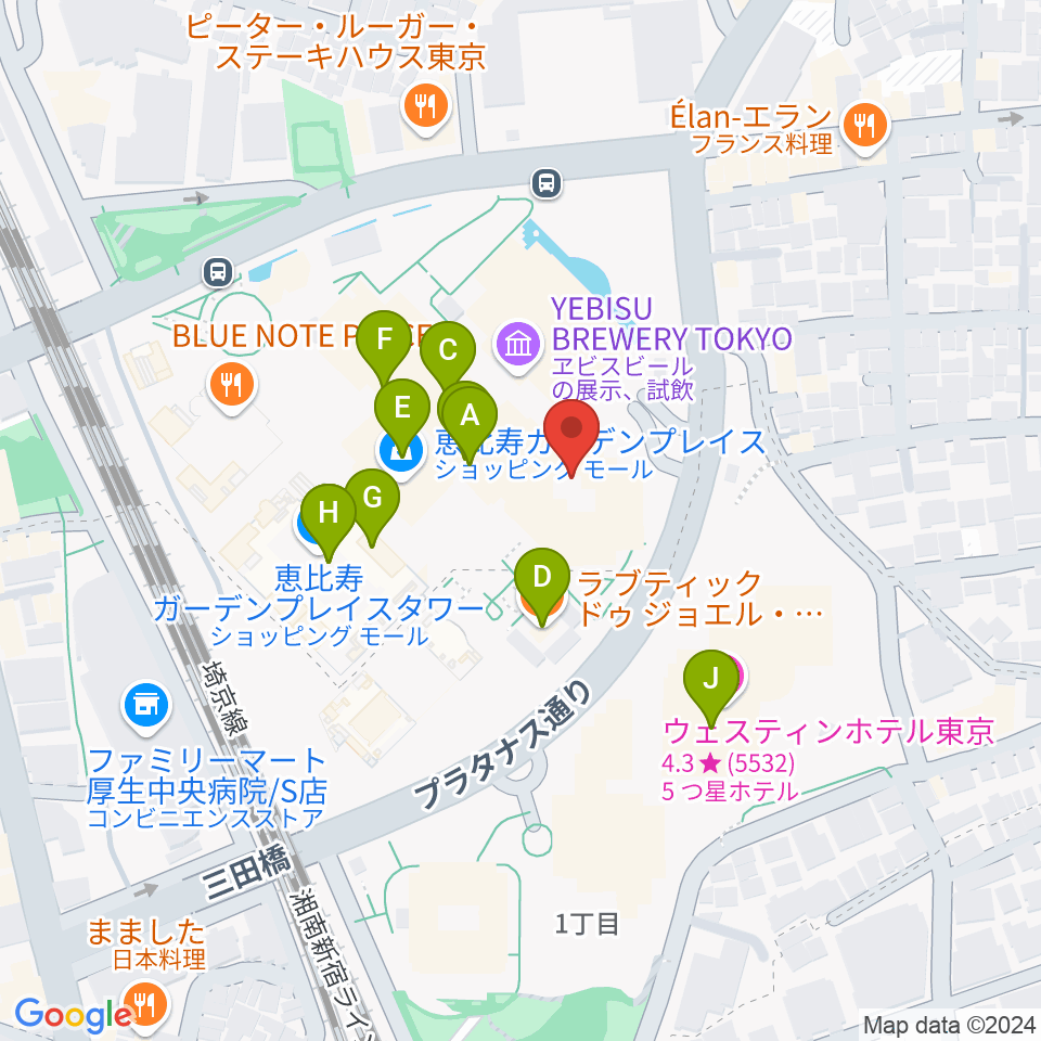 恵比寿ガーデンシネマ周辺のカフェ一覧地図