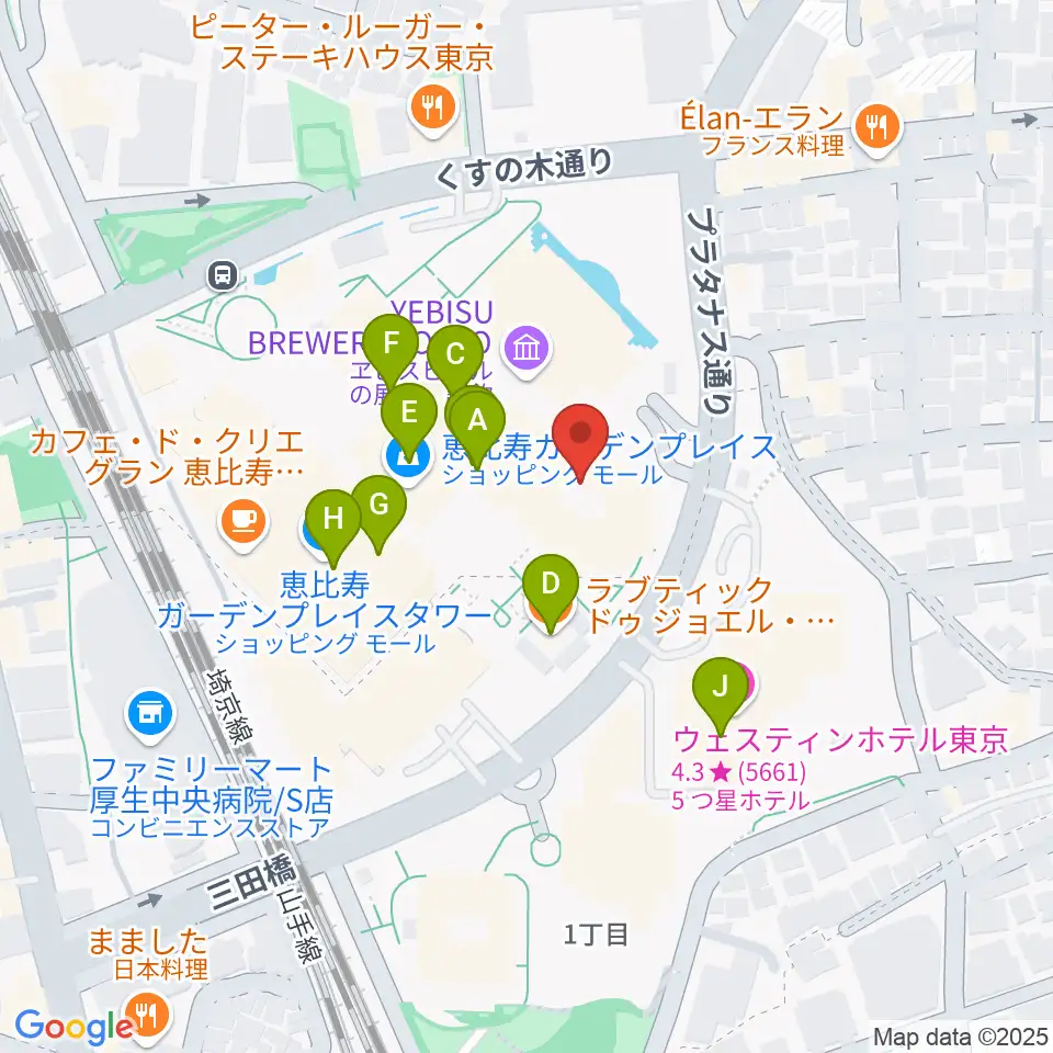 恵比寿ガーデンシネマ周辺のカフェ一覧地図
