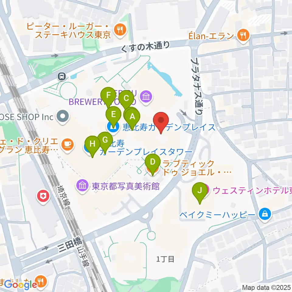 恵比寿ガーデンシネマ周辺のカフェ一覧地図