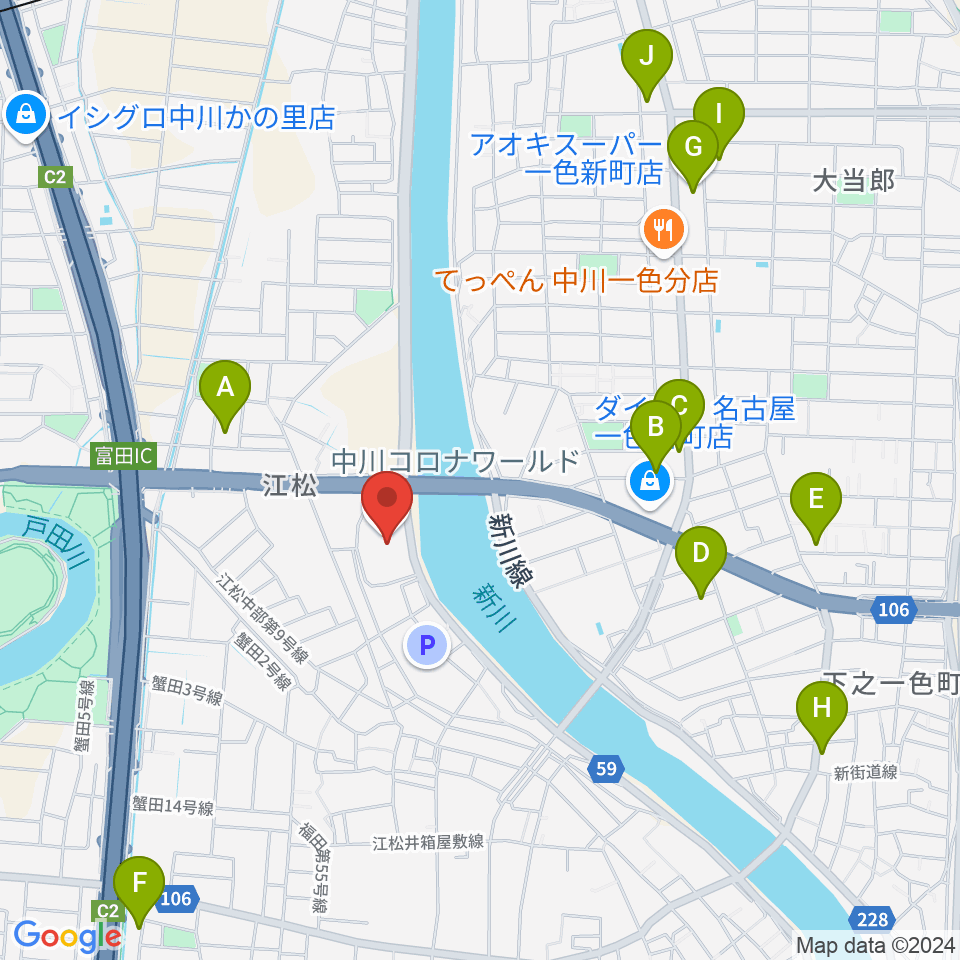 シネマワールド中川周辺のカフェ一覧地図