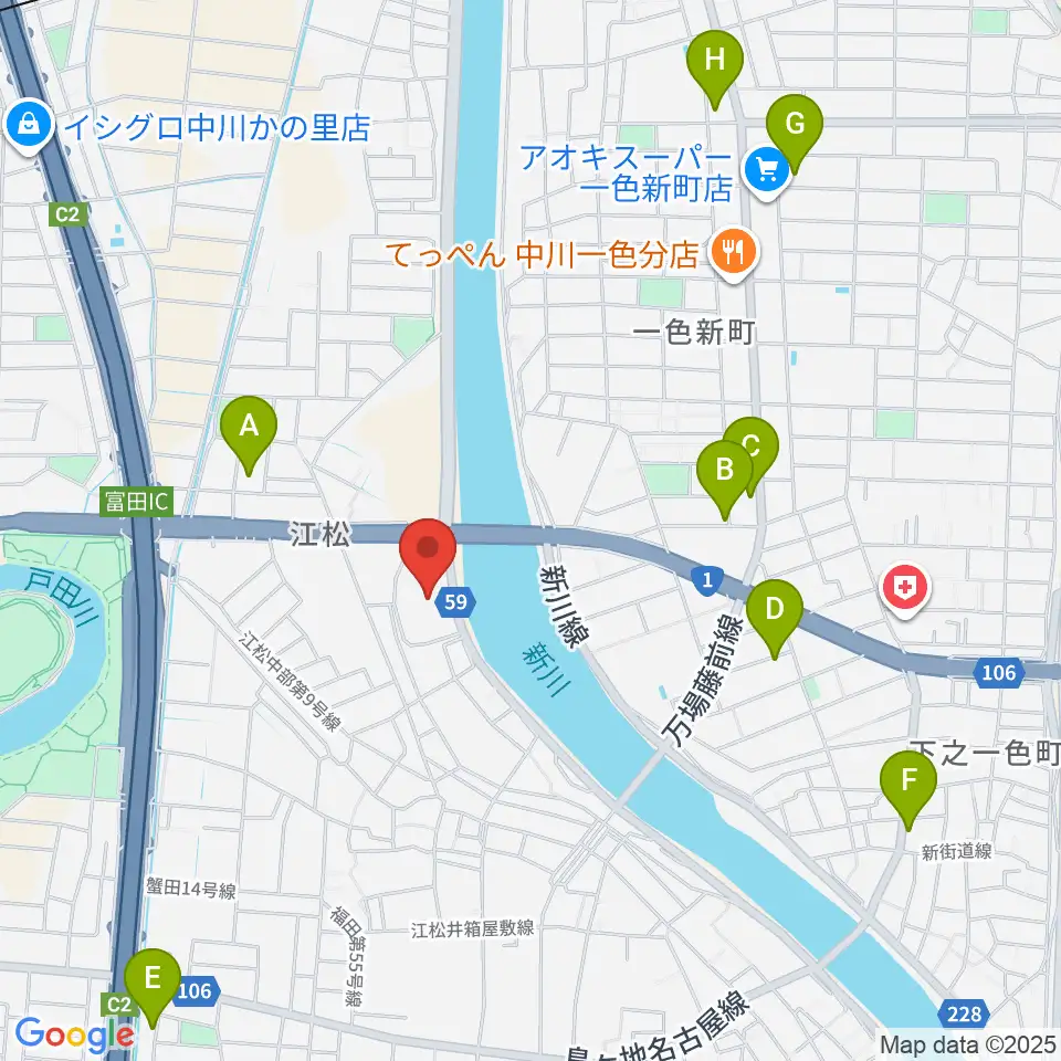 シネマワールド中川周辺のカフェ一覧地図