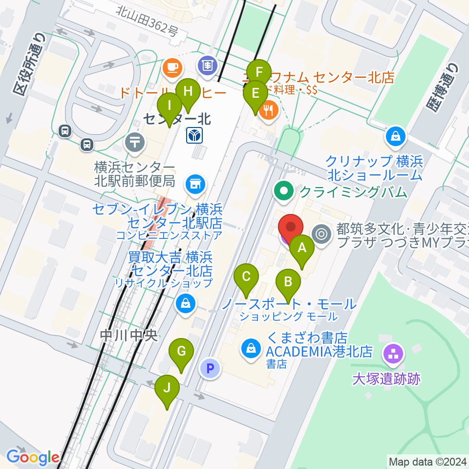 イオンシネマ港北ニュータウン周辺のカフェ一覧地図