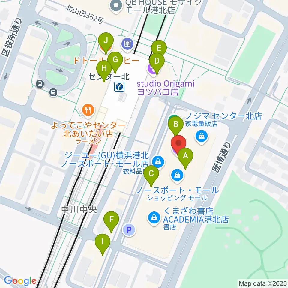 イオンシネマ港北ニュータウン周辺のカフェ一覧地図