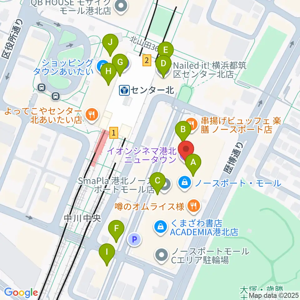 イオンシネマ港北ニュータウン周辺のカフェ一覧地図