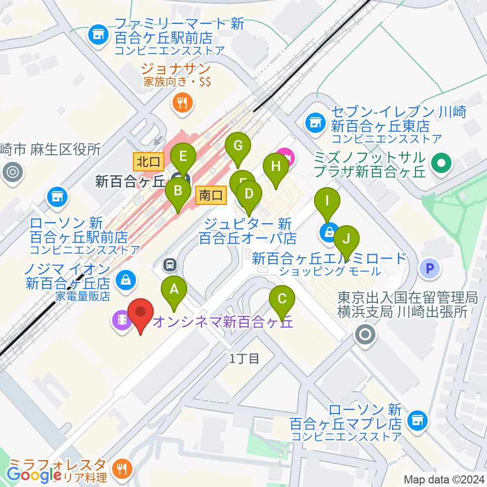 イオンシネマ新百合ヶ丘周辺のカフェ一覧地図